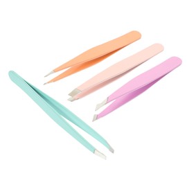 FRCOLOR Professional Eyebrow Clip Set 4pcs Makeup Tweezers Stainless Steel Angled Pointed Grooming Tools Random Color