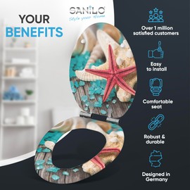 SANILO Wooden Toilet Seat with Soft Close [ELONGATED] - Decorative, Quiet & Slow Close Molded Wood Seat - With Strong Bumpers & Hinges - Adjustable Fit - Bath Salt