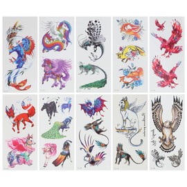 Tatuajes Temporales, 10 Piezas de Pegatinas de Tatuaje de Animales, Pegatinas de Tatuaje de Arte a Prueba de Agua para Hombres, Mujeres, Pájaros, Caballos, águila, Patrones