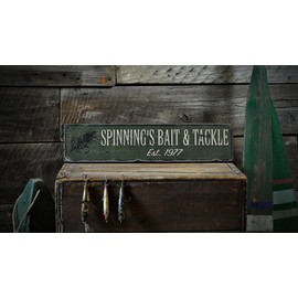 Custom Bait & Tackle Est. Date Wooden Sign - 5.5 x 24 Inches