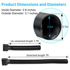 Prestantious 7ft Long Gutter Downspout Extensions, 3.1" OD Downspout Extender Drainage Pipe for 2"×3" Downspout and 3"×4" Downspout, Flexible Pipe Stretched Length 7ft, Black,1-Pack