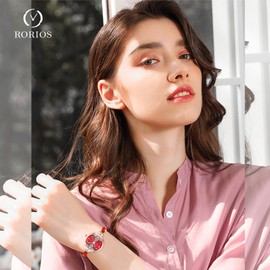 RORIOS Ladies Analogue Quartz Watch Elegant Diamond Wrist Watch Dress Jewellery Bracelet Watch Women Rhinestone Wristwatch Girls Waterproof Watch Claret