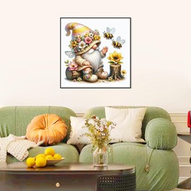 FHBUBPUP Gnome Diamond Painting Kits for Adults, Gnome Bee Beginners DIY 5D Circular full diamond point art painting kit, craft gift suitable for home wall decoration 30x30cm