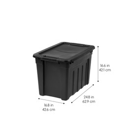 IRIS USA 20 Gallon Heavy Duty Storage Totes with Easy-Grip Handles, 4 Pack - Large Bins with Lids Garage Organizing Tubs, Durable Stackable Utility Containers, Made in USA - Black