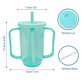 Qancesd 2 Pack Adult Sippy Cups for Elderly 2 Handles Straw Cups 12oz No Spill Cups for Adults Dysphagia Cups for Disabled Patients Limited Mobility