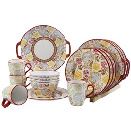 Zog Melamine Dinnerware Set for 4-16 Pcs Camping Dishes Set with Melamine Dinner Plates,Melamine Salad Plates,Melamine Bowls and Ceramic Cups..Lightweight and Unbreakable (Flower4)
