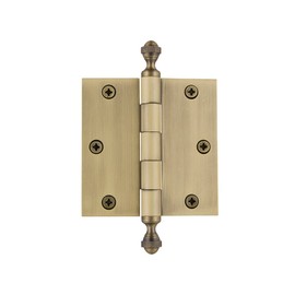 Grandeur Hardware 833049 3.5" Acorn Tip Residential Hinge with Square Corners, 3.5" x 3.5", Vintage Brass