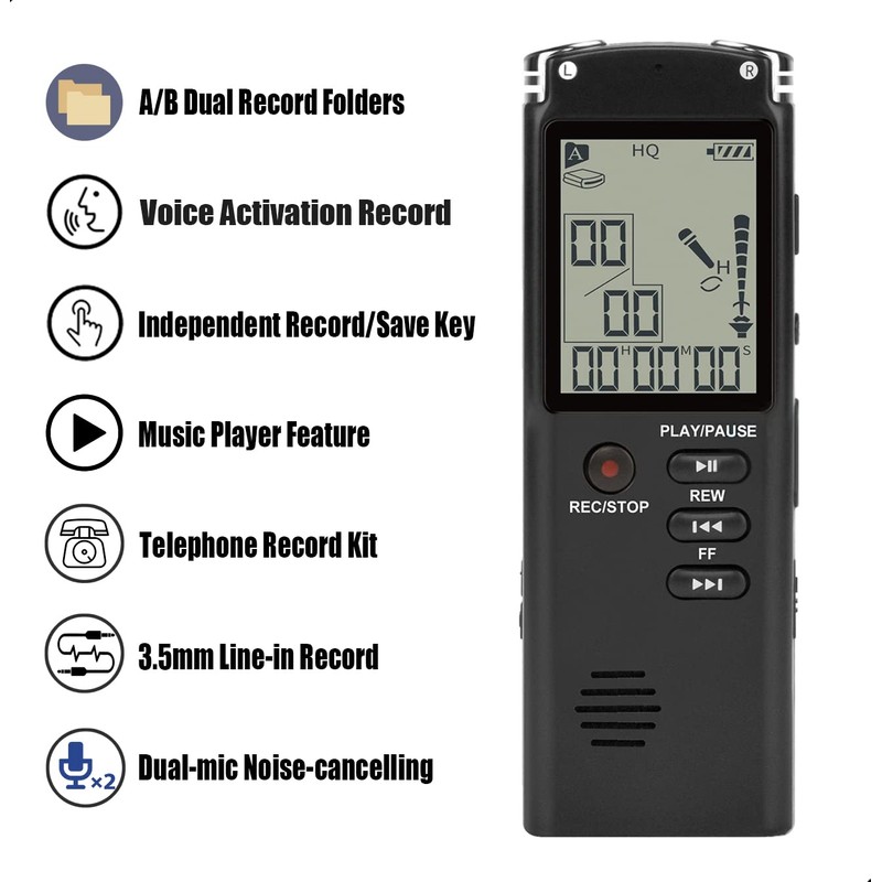 32GB Digital Voice Recorder Noise Cancelling Audio Recorder with Playback,