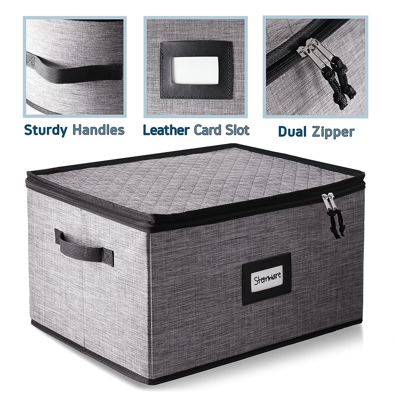 Wine Glass Storage Box with Dividers, 2 Pack Stackable Stemware