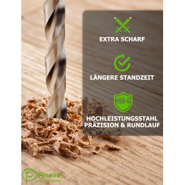 Pinava® Wood Drill Bit Set 3-10 mm [Continuous Sharp & Precise] HSS-G Drill Set - 8-Piece Drill Set Wood - Drill Set for Clean Drill Holes