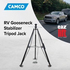 Camco Eaz-Lift Camper & RV Gooseneck Stabilizer Tripod Jack - Reduces Movement on 5th Wheel Trailers - Features Adjustable Height from 30” to 44” - 7,500lb Max Load Capacity (48850)