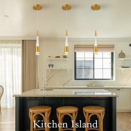 GREMLBUK LED Pendant Lights Kitchen Island Lighting,Gold Modern Mini Pendant Lights Fixture for Living Room Bedroom Bathroom Hallway(1-Pack)