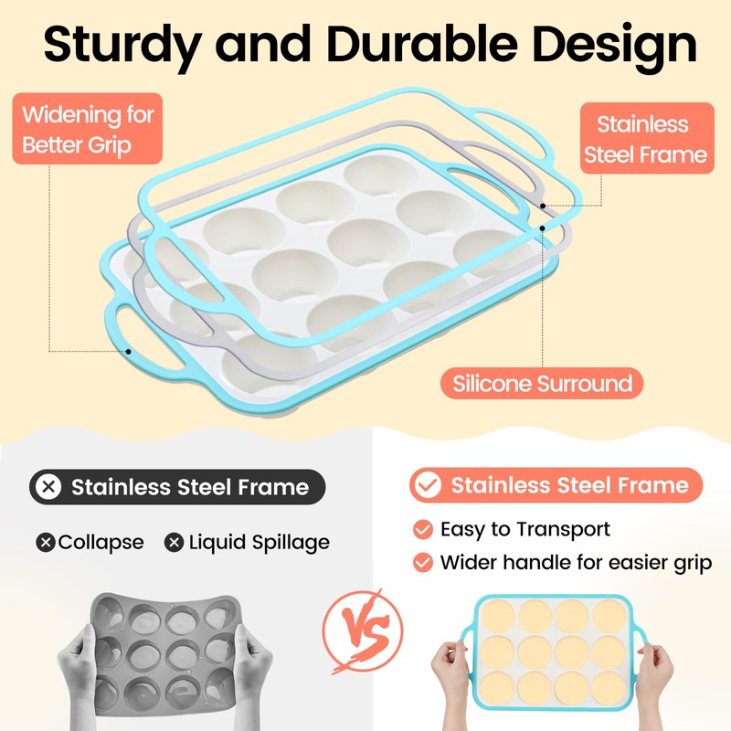 Fimary Silicone Muffin Pans for Baking 2 Pack, 2.6 Inch