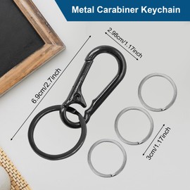 Pack of 3 carabiner key rings with 3 key rings, carabiner hook, small metal key carabiner, carabiner hook with swivel joint, key ring with carabiner for hanging in the backpack