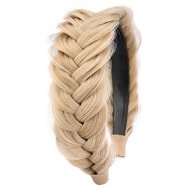 Gledola Wide Messy Braided Headband with Teeth Synthetic Hair Braided Headband High Elasticity Braids Braided Hair Band Hairpiece for Girls Women (Honey Blonde)