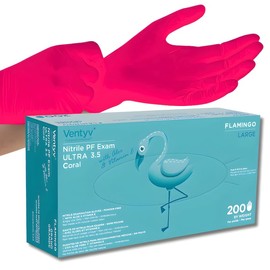 Ventyv Powder-Free Nitrile Exam Gloves, Ultra 3.5 Coral (Flamingo), Box/200, Large