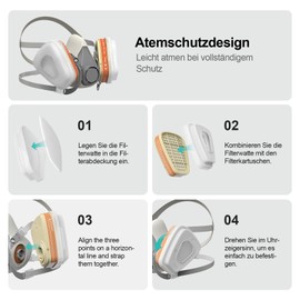 SURFOU Maschera Antipolvere con Filtro A1P2, Semimaschera Riutilizzabile con 2 Cartucce Filtro + 10 Prefiltri, per Verniciatura, Levigatura, Resina Epossidica e Spruzzatura