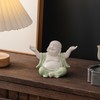 Houlu Small Green Laughing Buddha Statue for Home Decor, Ceramic