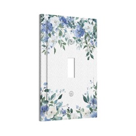 JDAKHD Light Switch Cover Plate Vintage Botanical Floral 1 Gang Decorative Wall Plate Blue and White Flowers Floral Single Toggle Outlet Switch Faceplate Cover for Home Decor Art Style