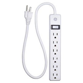 GE 6-Outlet Power Strip, 2 Ft Extension Cord, Heavy Duty Plug, Grounded, Integrated Circuit Breaker, 3-Prong, Wall Mount, UL Listed, White, 14830