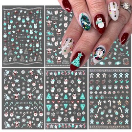 6 Sheets Christmas Nail Art Stickers Luxury Laser Christmas Nail Decals 3D Self-Adhesive Nail Supplies Xmas Tree Snowman Santa Snowflake Designs Holiday Nail Decoration for Women Manicure Accessories