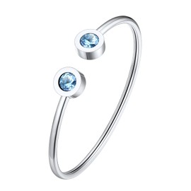 FOCALOOK Damen-Armband, Edelstahl, verstellbar, verziert mit Aquamarin, Kristall, offen, Geburtsstein, März
