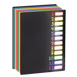 Rainbow Tab Expanding File with Folder 24 Pockets, A4 Letter File Organizer with Water-Resistant Plastic Dividers, Office School Document Organizer Folio (Black)