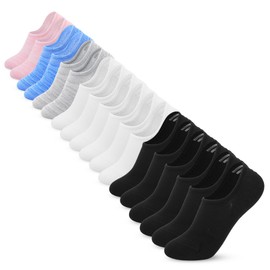 VOROLO No Show Socks for Womens,Low Cut Ankle Socks,Non Slip Flat Boat Invisible Liner Socks,Cotton Soft Cushion Athletic Socks(9 Pairs_Black3+White3+GrayB+BlueB+PinkB_S)
