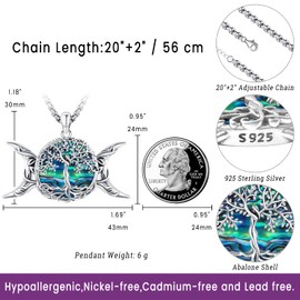 Eusense Triple Moon Goddess Necklace Witchy Jewelry for Women Men 925 Sterling Silver Abalone Shell Pendant