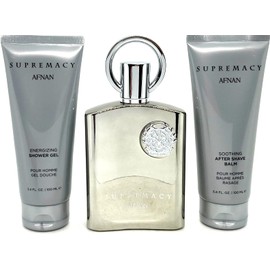 Afnan Supremacy Silver 3-Piece Set for Men, (3.4 Oz Eau De Parfum Spray + 3.4 Oz Body Lotion + 3.4 Oz Shower Gel)
