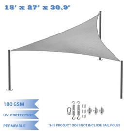 E&K Sunrise 15' x 27' x 31' Sun Shade Sail Right Triangle Canopy Shade Cover with Hardware Kit UV Block for Outdoor Pergola Patio Backyard Garden Deck (Light Gray)