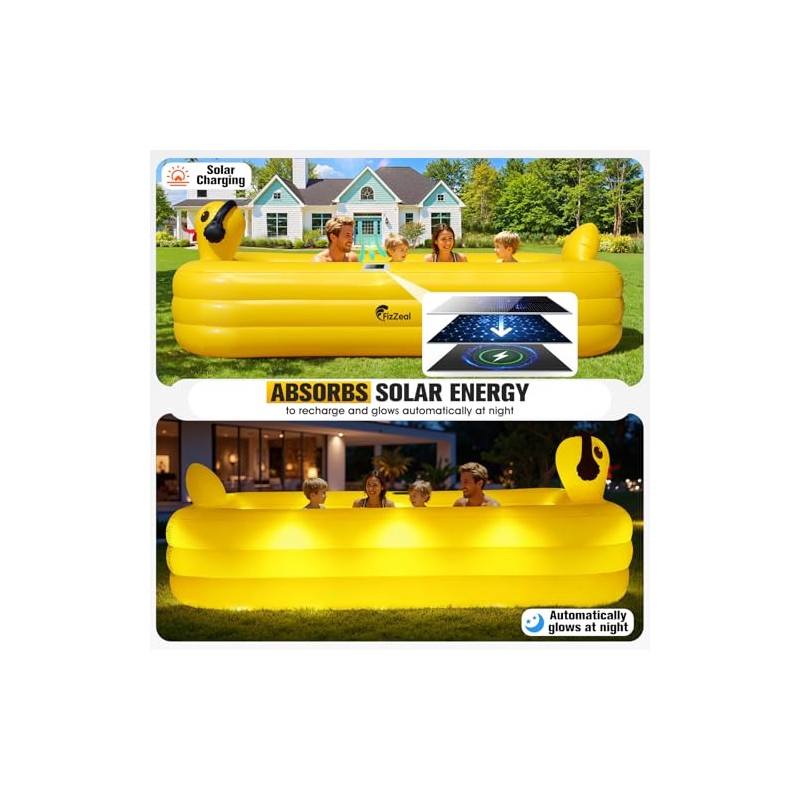 FizZeal Inflatable Pool with Lights,Solar Duck Inflatable Swimming Pool for