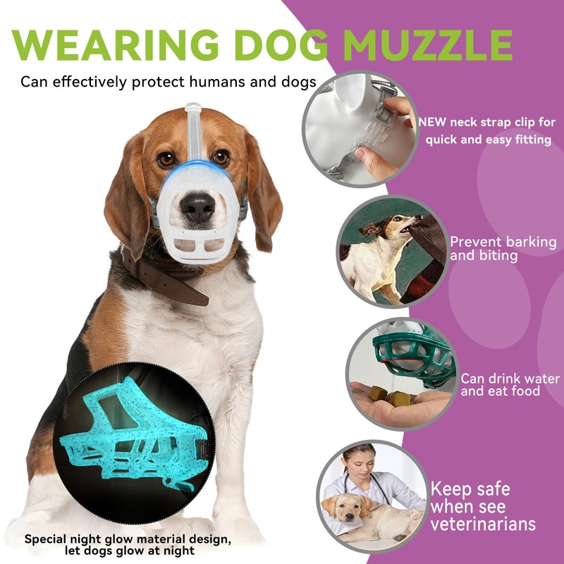 OKKIC Glow-in-The-Dark Dog Muzzle, Basket Muzzle for Small Medium Large