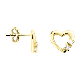 SOFIA MILANI - Women's Earrings 925 Silver with Zirconia Stones - Heart Stud Earrings, Yellow Gold, Cubic Zirconia