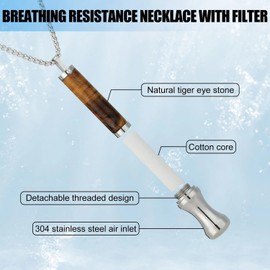 Breathing Resistance Necklace with Filter, Anxiety Breathing Necklace with Resistance, Tiger Eye Stone Breathing Necklace for Women Men, Includes Instruction Manual & Gift Box