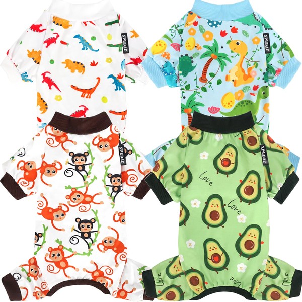 XPUDAC 4 Pack Dog Pajamas Soft Strechy Summer Dog Clothes