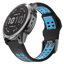 OVERSTEP Compatible with Garmin Fenix 7X Band, 26mm Quick Release Silicone Strap for Fenix 6X/Fenix 6X Pro/Fenix 5X/Fenix 5X Plus/Fenix 3/Fenix 3 HR Smartwatch (Black-Blue)