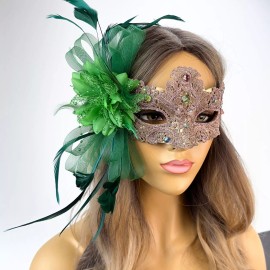 Beyond Masquerade Green and Rose Gold Masquerade Mask for Prom Masquerade Ball Mardi Gras
