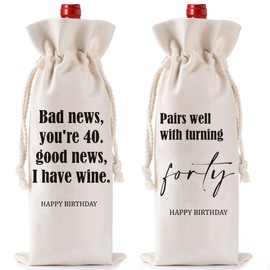 40th Birthday Wine Gift Bag - 1985 Funny Happy Birthday 40 Years Old Drawstring Wine Bottle Gift Bags for Women Men, Pairs Well with Turning Forty Gifts for Family Friends