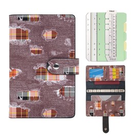 Wonderpool Refillable Spiral Leather Diary 6 Ring Binder Notebook Writing Journal with Inner Pockets-College Lined Paper and Pattern Cover for School Work Travel and Organizer (Denim, A6)