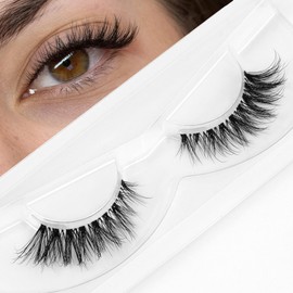 Natural Lashes Strips Wispy Eyelashes with Clear Band 2 Pairs Pack