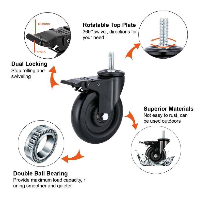Stem Caster Wheels 5 inch Casters with Safety Dual Locking