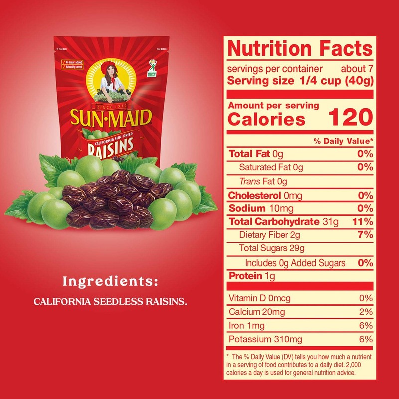 Sun-Maid Natural California Raisins, All Natural, No Added Sugars, 10