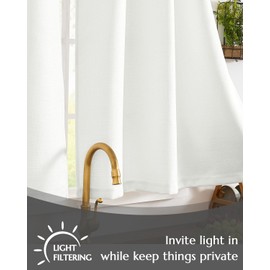 jinchan Half Kitchen Curtains 36 Inch Linen Textured Casual Weave Cafe Tier Curtains for Living Room Bathroom Farmhouse Country Light Filtering Drapes for Small Windows Grommet Top 2 Panels White