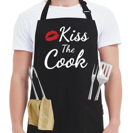 Kaidouma Funny Aprons for Women Men - Kiss the Cook Apron - Funny Chef Cooking BBQ Grill Aprons with 2 Pockets - Birthday Mothers Day Gifts for Mom, Wife - Fathers Day Christmas Gifts for Dad, Husband