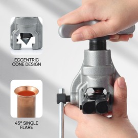 TURBRO HVAC FlaringTool Kit for 1/4 to 3/4in Pipes, 45 Degree Eccentric Cone Type, 2 Flaring Splints, Single Flaring Tool with a Pipe Cutter and Deburring Reamer, for Copper and Aluminum Pipes