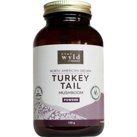 Stay Wyld Organics Turkey Tail Mushroom Powder - Natural Gut & Immune Support - Superfood Powder with Vitamin D - Natural Energy Supplement - Organic & North American Grown - Non-GMO, Vegan - 100 g