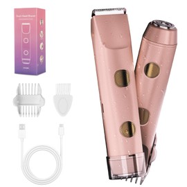 2-in-1 Cordless Bikini Trimmer for Women, Bikini Shaver with Dual Heads, Painless Body Facial Hair Removal, Rechargeable Electric Razors for Face Chin Pubic Underarm Legs, IPX7 Waterproof, Pink