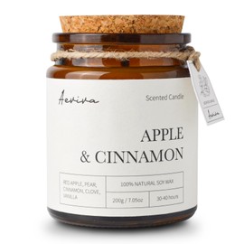 Aeviva Scented Candle, 7.05 oz Apple & Cinnamon Aromatherapy Candle, Natural Soy Wax with Wooden Wick, Candles for Home Scented, Stress Relief Amber Jar Candle Gifts