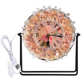 JIC Gem Clear Quartz Crystal Clock with Lamp Decorative Desk Clock USB Port Night Light Home Office Decor